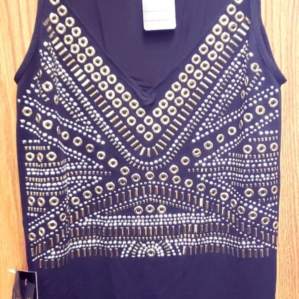 BEBE SEXY BLACK SHEER GOLD SILVER DRESS DESIGNER